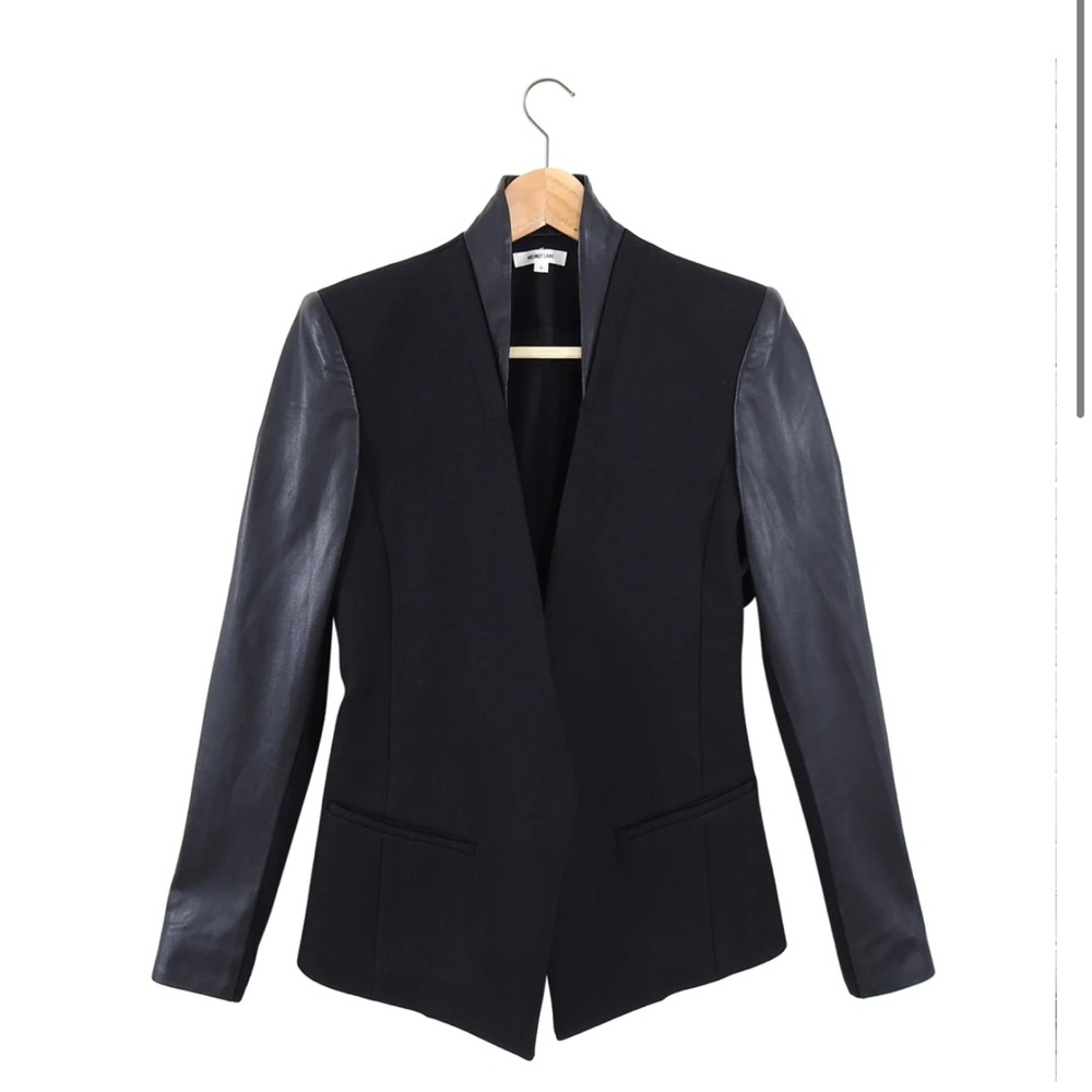 COPY - Helmut Lang Black Leather Trim Wool Blazer size 4